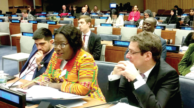 Nana Oye Lithur, Minister of Gender, Children and Social Protection, making a statement on behalf of Ghana at the meeting UN meeting on aged ends
