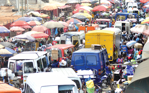 All major roads leading to and from the central business district of Kumasi are choked with the influx of increased vehicles, more shoppers, as well as traders All major roads leading to and from the central business district of Kumasi are choked with the influx of increased vehicles, more shoppers, as well as traders
