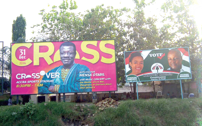 Billboards depicting a mix of political and religious activities for the festive season Billboards depicting a mix of political and religious activities for the festive season