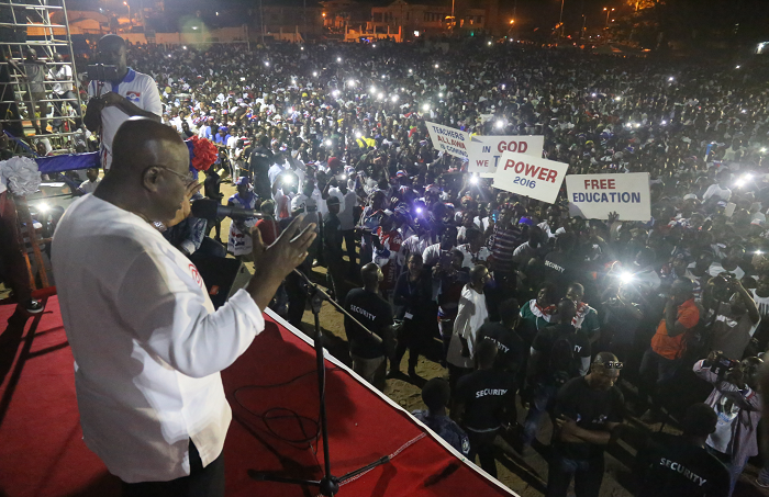  Nana Akufo-Addo addressing supporters at a rally. Picture: SAMUEL TEI ADANO