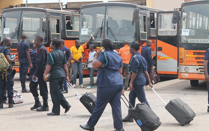 Some security personnel leaving to their respective destinations