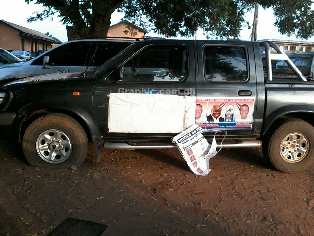 The intercepted vehicle at the police station Tension brews as NPP and NDC Supporters engage in series of clashes