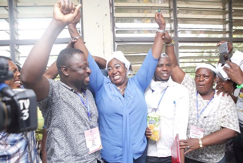 The NPP MP-elect for the Weija-Gbawe Constituency, Madam Tina Naa Ayerley Mensah (middle), in a jubilant mood with her supporters. Picture: EMMANUEL ASAMOAH ADDAI How are our women faring in the parliamentary election?