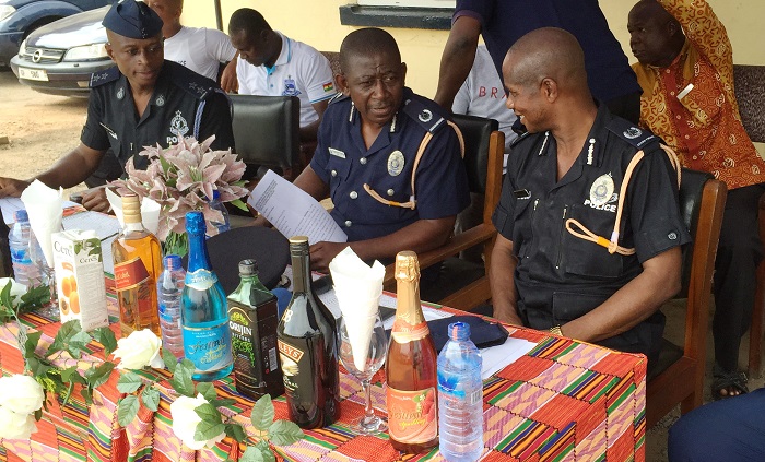 ASP Sulemana Sulley Jnr., In-Charge of Operations at the Central MTTU (left) ,Director General of the MTTD, Mr Patrick Adusei Sarpong-(Middle) and ACP Anderson Fosu-Ackaah, Commanding Officer of the Accra Central MTTD (Right) 