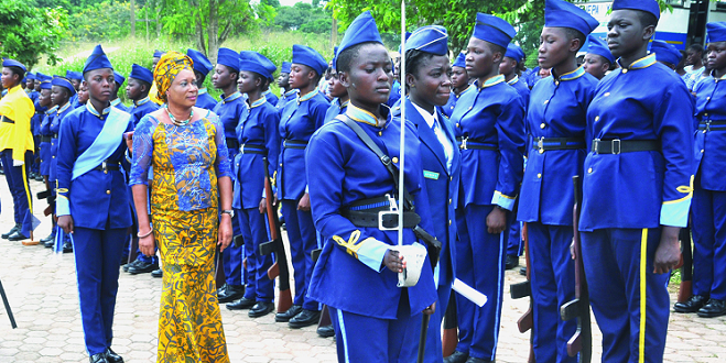 Mrs Sylvia Yerenkye (in cloth) inspecting a guard of honour mounted by the cadet corps Mrs Sylvia Yerenkye (in cloth) inspecting a guard of honour mounted by the cadet corps