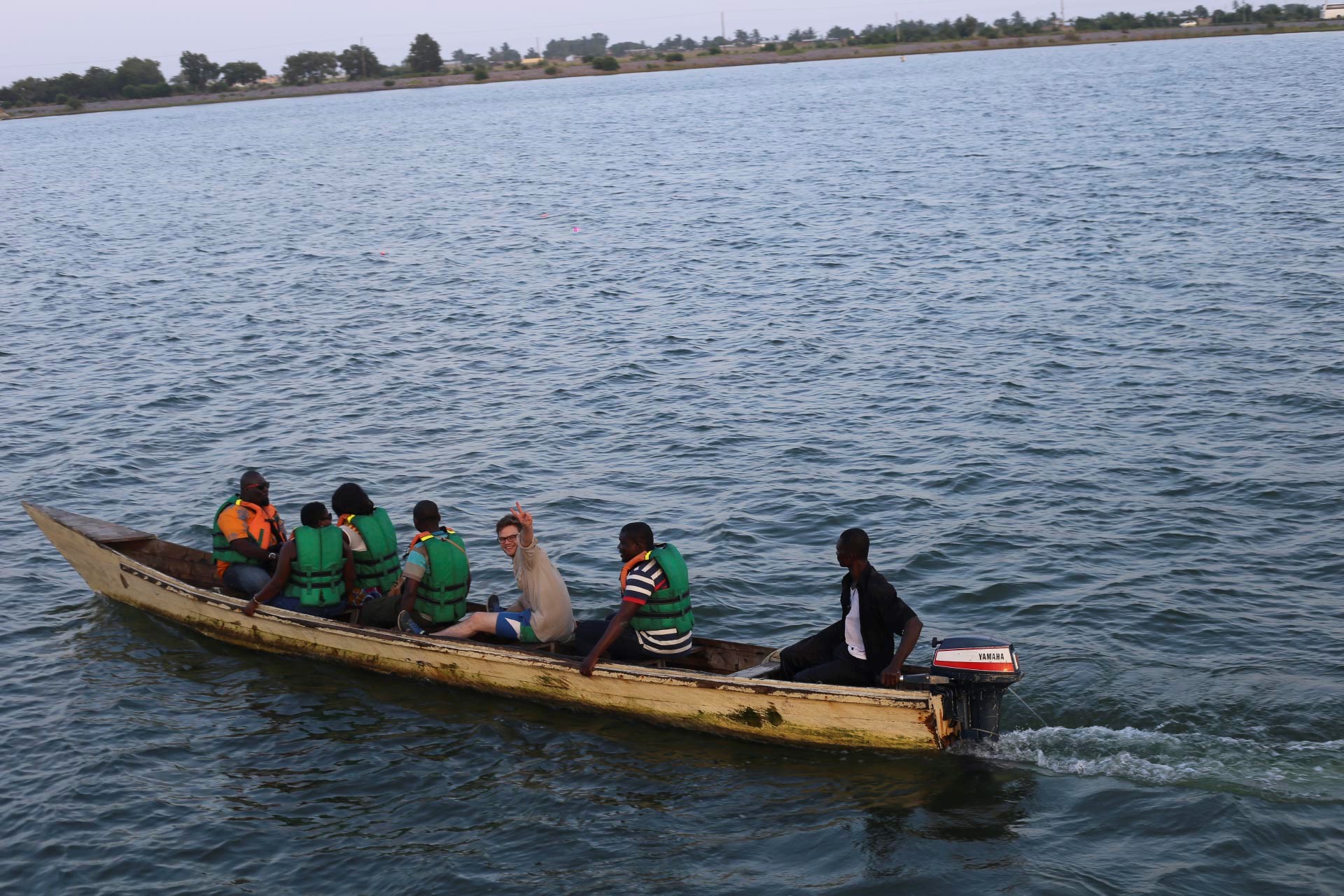 Some of the team members riding in the canoe on their way to the lighthouse-like structure on the Keta Lagoon. Photos: Nicklass Asante Amazing experiences at Botweburg’s “Woezor 2016”