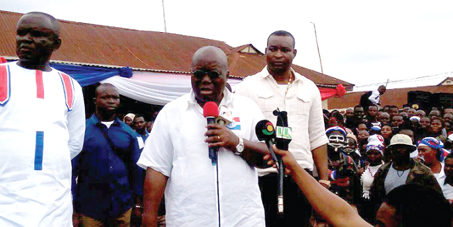 Nana Addo addressing party supporters in the Ahafo Ano North Constituency Akufo-Addo forced to address enthusiastic gathering