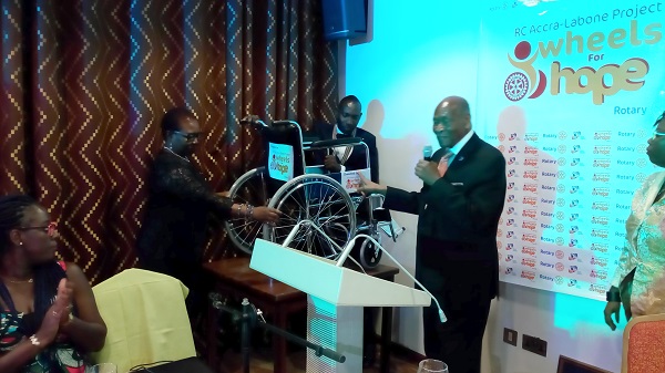 Past Rotary International Director, Sam Okudzeto launching the project. With him are Rotary Labone President, Esquire Lamtiig Apanga and Vice President, Gifty Annan Myers.