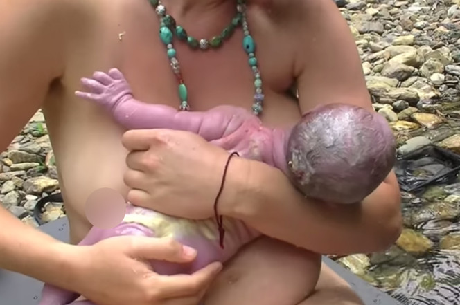 Mom gave birth unaided in a stream