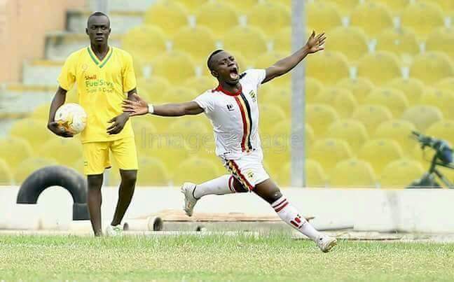 Patrick Razak races away in delight after scoring Hearts' equaliser (PHOTO: Senyudzorm Adadevoh) Patrick Razak races away in delight after scoring Hearts' equaliser