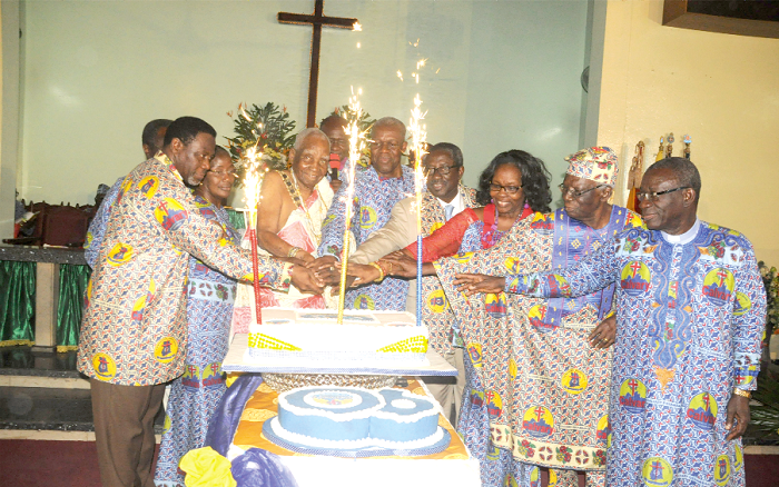 Vice President Kwesi Amissah Arthur (5th right), Obrempong Kojo Ababio (3rd left), James Town Mantse, Most Reverend Titus Awotwi Pratt (extreme left),Presiding Bishop of the Methodist Church Ghana and other officials jointly cutting the anniversary cake. Picture: GABRIEL AHIABOR Vice President Kwesi Amissah Arthur (5th right), Obrempong Kojo Ababio (3rd left), James Town Mantse, Most Reverend Titus Awotwi Pratt (extreme left),Presiding Bishop of the Methodist Church Ghana and other officials jointly cutting the anniversary cake. Picture: GABRIEL AHIABOR