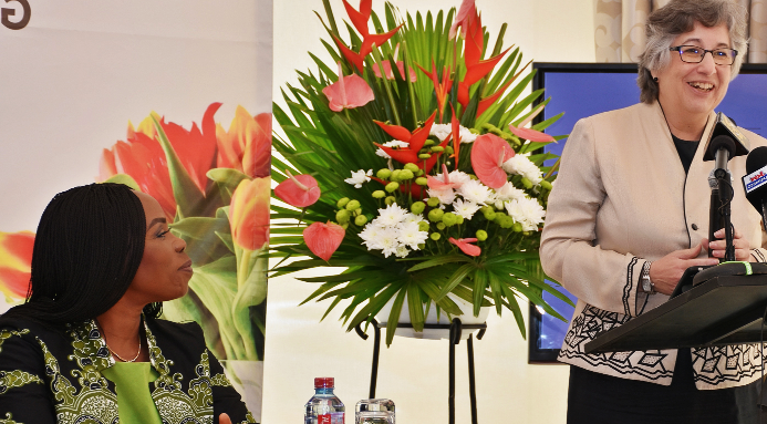 The UN Resident Coordinator in Ghana, Mrs Christine Evans-Klock launching the Fourth Ghana Garden and Flower Show. On the right is Ms Esther Cobbah Fourth Ghana Garden and Flower Show to promote ecotourism launched