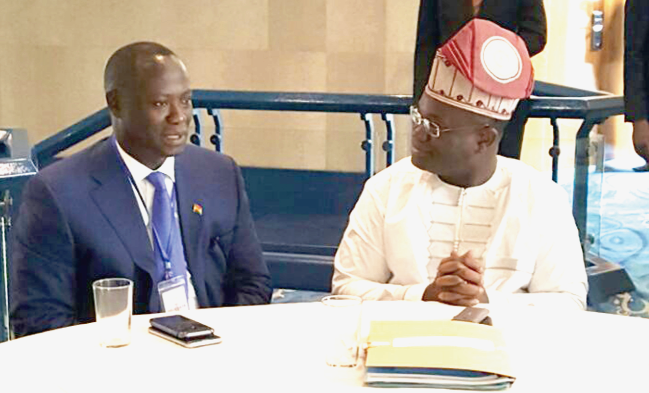 The Minister of Petroleum, Mr Emmanuel Armah-Kofi Buah (left), interacting with Benin's Minister of Energy, Mr Jean-Claude Houssou. Buah elected chairman of Energy Ministers in West Africa