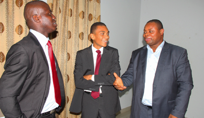  Mr Franklin Cudjoe (right), Founder &amp; President, IMANI Ghana, interacting with Mr Andrew Ntim (middle), a Policy Analyst, and Mr Kofi Boahen, a lead Policy Analyst, after the event. Picture: GLADYS ATTA BOATENG