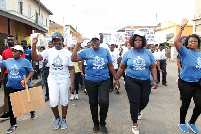 Rev. Mrs Kudalor (2rd right) and other executive members of the Police Wives Association leading the peace march in Koforidua Rev. Mrs Kudalor (2rd right) and other executive members of the Police Wives Association leading the peace march in Koforidua