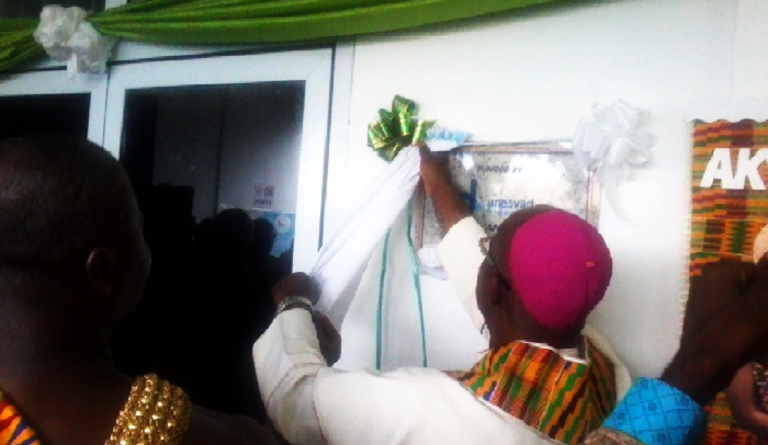 The Most Rev. Mathias Nketsiah unveiling a plaque to inaugurate the maternity block of the hospital. The Most Rev. Mathias Nketsiah unveiling a plaque to inaugurate the maternity block of the hospital.