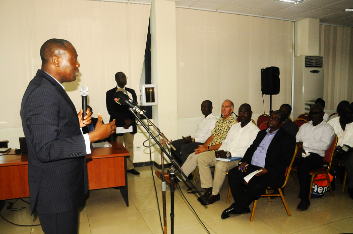 Mr Theophilus Ahwireng (left), the Chief Executive Officer of the Petroleum Commission, addressing the media and some stakeholders at a forum in Accra Picture: GABRIEL AHIABOR Mr Theophilus Ahwireng (left), the Chief Executive Officer of the Petroleum Commission, addressing the media and some stakeholders at a forum in Accra Picture: GABRIEL AHIABOR