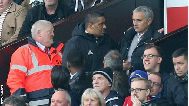 Mourinho was moved from his seat in the stand after being sent from the dugout mour