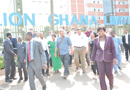 The Columbus delegation with members of the Jospong Group management team