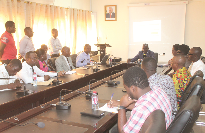  Mr Haruna Iddrisu (table head), Minister of Employment and Labour Relations, addressing participants in the media briefing. Picture: EDNA ADU-SERWAA