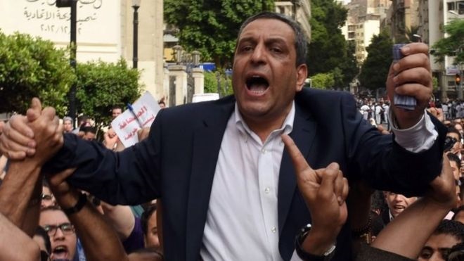 Yehia Qallash took part in protests outside the union's headquarters in Cairo earlier this year Yehia Qallash took part in protests outside the union's headquarters in Cairo earlier this year