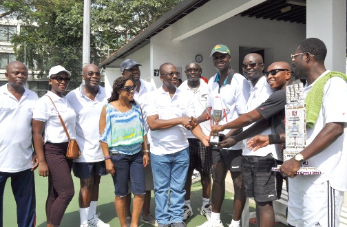 The Deputy General Manager of Golden Tulip Hotel Mr Francis Deyegbe (middle) joined by the Sales & Marketing Manager, Mrs. Bertha de Graft-Johnson and other club members to hand over the trophy to the VRA team The Deputy General Manager of Golden Tulip Hotel Mr Francis Deyegbe (middle) joined by the Sales & Marketing Manager, Mrs. Bertha de Graft-Johnson and other club members to hand over the trophy to the VRA team