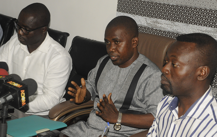 Mr Kingsley Kofi Addo (middle), Business Development Manager of Innolink Print and Packaging, addressing the press conference in Accra. Those with him are Mr Michael Quartson(right) and Mr Abraham Nartey (left), the Marking and Communications Director of the compay, respectively. Picture: GABRIEL AHIABOR Mr Kingsley Kofi Addo (middle), Business Development Manager of Innolink Print and Packaging, addressing the press conference in Accra. Those with him are Mr Michael Quartson(right) and Mr Abraham Nartey (left), the Marking and Communications Director of the compay, respectively. Picture: GABRIEL AHIABOR