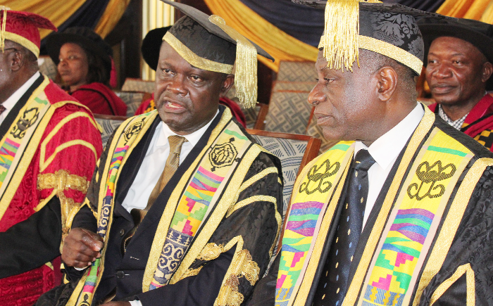 Professor Ebenezer Oduro Owusu, Vice-Chacellor, University of Ghana interacting with Rev Professor Cephas Omenyo, Ag Pro Vice-Chancellor, at the ceremony. Picture: BENEDICT OBUOBI Professor Ebenezer Oduro Owusu, Vice-Chacellor, University of Ghana interacting with Rev Professor Cephas Omenyo, Ag Pro Vice-Chancellor, at the ceremony. Picture: BENEDICT OBUOBI
