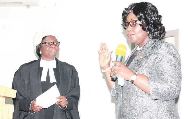 A High Court Judge, Mrs Justice Georgina Mensah-Datsa (left), swearing in Rev (Mrs) Patricia Sappor (right). Picture: MAXWELL OCLOO A High Court Judge, Mrs Justice Georgina Mensah-Datsa (left), swearing in Rev (Mrs) Patricia Sappor (right). Picture: MAXWELL OCLOO