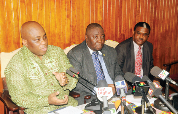 Dr Victor Asare Bampoe (left), addressing the press conference in Accra. Those with him are Dr Badu Sarkodie, (middle), and Dr Owen Laws Kaluwa (right) Dr Victor Asare Bampoe (left), addressing the press conference in Accra. Those with him are Dr Badu Sarkodie, (middle), and Dr Owen Laws Kaluwa (right)