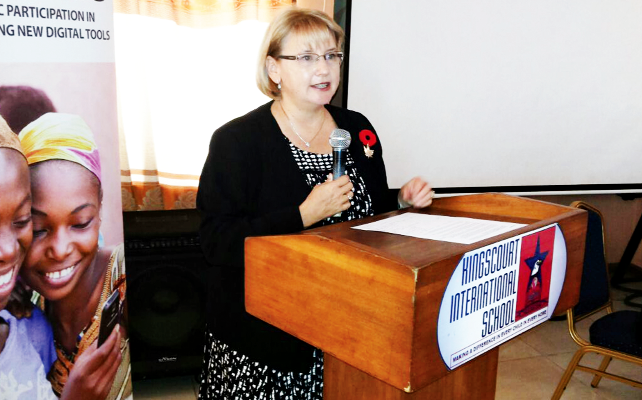 Mr Heather Anne Cameron, Canadian Ambassador to Ghana, addressing the participants at the launch of the digital platform. PICTURE: PATRICK DICKSON 