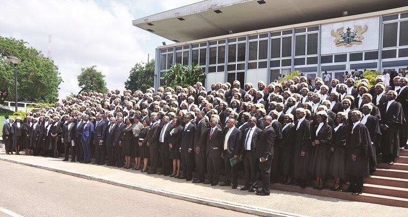Mrs Theodora Georgina Wood with members of the Ghana Legal Council and the new lawyers. 250 Newly qualified lawyers called to the Bar