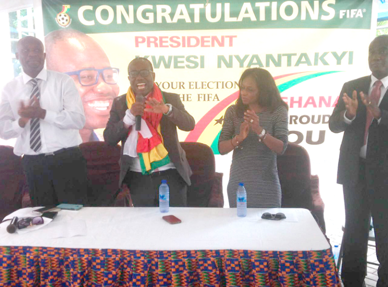 An elated Kwesi Nyantakyi addressing the media on arrival home yesterday Nyantakyi promises to develop Ghana football