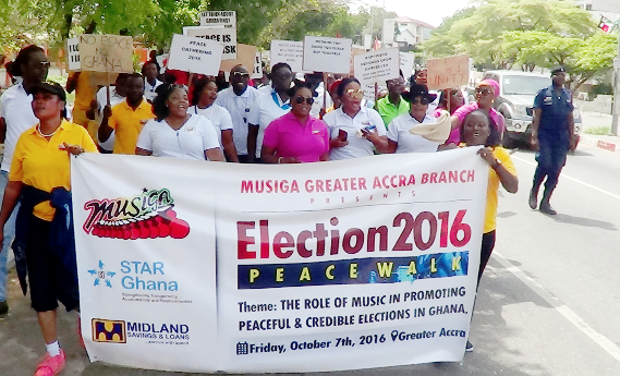 Members of MUSIGA,Greater Accra Branch, who took part in the peace walk. Picture: OWUSU INNOCENT Members of MUSIGA,Greater Accra Branch, who took part in the peace walk. Picture: OWUSU INNOCENT