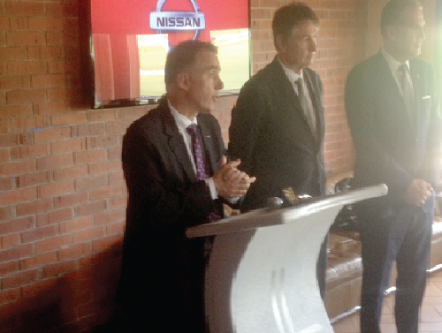 Mr Xavier Gobille (left) and Mr Jim Dando of Nissan addressing the media Mr Xavier Gobille (left) and Mr Jim Dando of Nissan addressing the media
