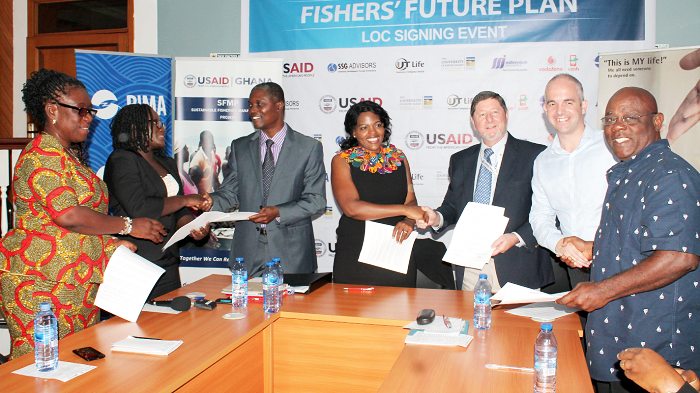 The partners exchanging pleasantries after signing the Letter of Collaboration. Picture: MAXWELL OCLOO The partners exchanging pleasantries after signing the Letter of Collaboration. Picture: MAXWELL OCLOO