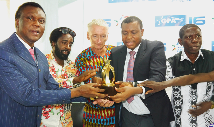 Rev. Prof. Emmanuel Narsh (2nd right), Apostle Dr Jackson Owusu (left) and Zimran Randolph Clottey (2nd left) unveiling the GPA awards. Picture: PATRICK DICKSON Rev. Prof. Emmanuel Narsh (2nd right), Apostle Dr Jackson Owusu (left) and Zimran Randolph Clottey (2nd left) unveiling the GPA awards. Picture: PATRICK DICKSON
