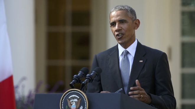 President Barack Obama speaks during a joint news conference with Italian Prime Minister Matteo Renzi