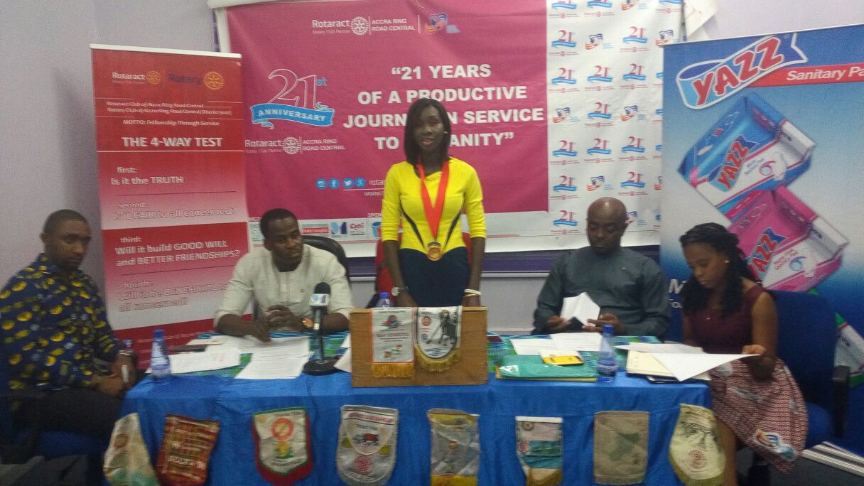 Mrs Paulina Duah, President of the Rotaract Club of Accra Ring Road Central addressing the launch Rotaract Club of Accra-Ring Road Central launches anniversary