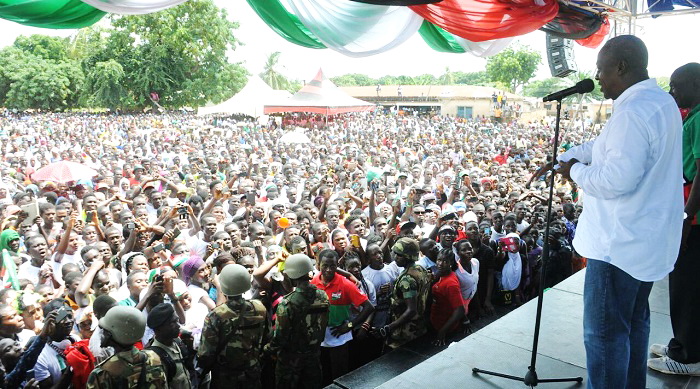 President Mahama addressing NDC supporters during the launch of the Pru Constituency campaign at Yeji. Picure: EBOW HANSON President Mahama addressing NDC supporters during the launch of the Pru Constituency campaign at Yeji. Picure: EBOW HANSON