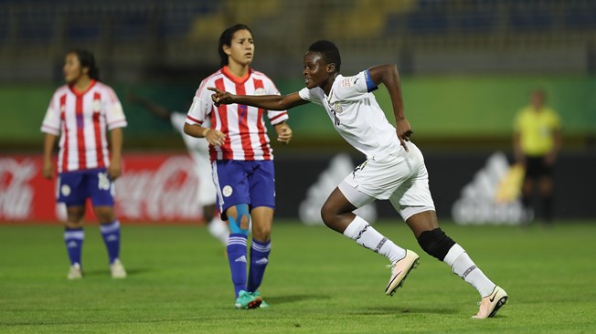Sandra Owusu-Ansay breaks away to celebrate her spectacular goal Owusu-Ansah