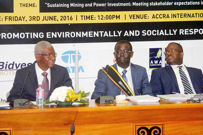 From left, Nii Osah Mills, Minister for Lands and Natural Resources, Mr Kwame Addo-Kufuor, President of the Ghana Chamber of Mines and Mr Sulemanu Koney, CEO of the Chamber at the meeting. Mines Chamber pushes for VAT exemption on drilling and laboratory services