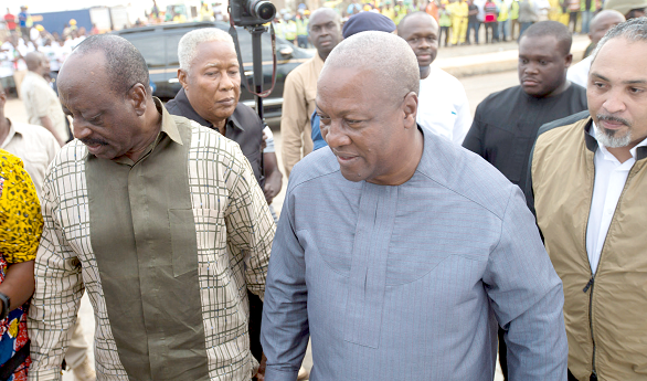 Dr Kwaku Agyemang Mensah (left), the Minister of Water Resource, Works and Housing, conducting President Mahama round the Saglemi housing project Dr Kwaku Agyemang Mensah (left), the Minister of Water Resource, Works and Housing, conducting President Mahama round the Saglemi housing project