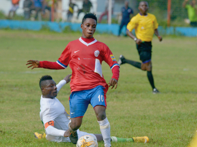 Liberty’s dangerman Latif Blessing leaves his marker on the ground. Picture: EMMANUEL QUAYE Liberty qualify for semis