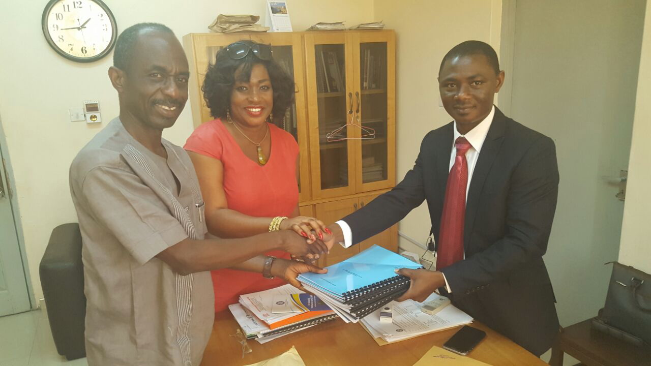 The NDC, Wednesday presented it's accounts to the EC. The NDC said they delayed in submitting the report because the General secretary, Hon. Johnson Asiedu NKetiah mandated to sign the account was out of the country. The EC granted the NDC some days of dispensation pending the arrival of the General Secretary. The report contains up to date financial statements. Picture shows the NDC General secretary presenting the financial report to the EC Director of finance in Accra. Also in the picture is Ms. Vida Addae, Deputy National Treasurer of the NDC.