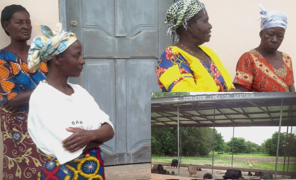 Some of the affected female workers discussing their plight. inset: The abandoned facilities at the processing plant at Nakolo Workers lose livelihood due to collapse of Nakolo factory
