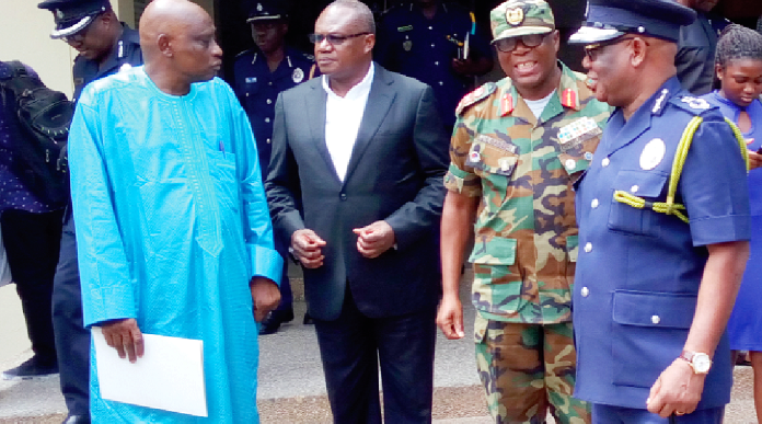 Mr Prosper Bani (2nd left) with Mr Amadu Sulley (left), Mr John Kudalor (right) and Brig. Gen. Francis Sanziri after the meeting. Disband political vigilante groups — Bani directs security service