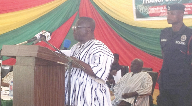 Mr Albert Abongo (right), the Upper East Regional Minister, addressing the Government for the People Forum at the Bolgatanga Girls’ Senior High School Youth Employment Agency rolls out 11 modules in Upper East