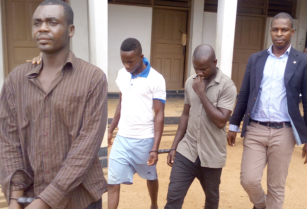 Kwame Tuffuor (left), Evans Asare (middle) and Richmond Bio being escorted out of the court premises Kwame Tuffuor (left), Evans Asare (middle) and Richmond Bio being escorted out of the court premises