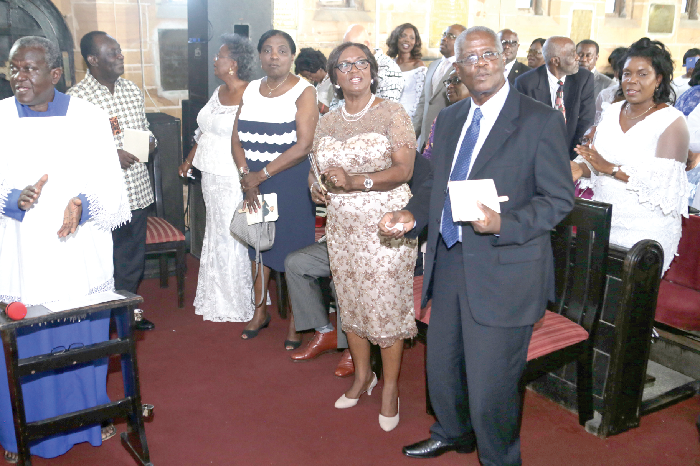 Chief Justice Georgina Theodora Wood (arrowed) with her husband, Mr Edwin Wood, and other well wishers during the thanksgiving service. Picture: Emmanuel Asamoah Addai Chief Justice Georgina Theodora Wood (arrowed) with her husband, Mr Edwin Wood, and other well wishers during the thanksgiving service. Picture: Emmanuel Asamoah Addai